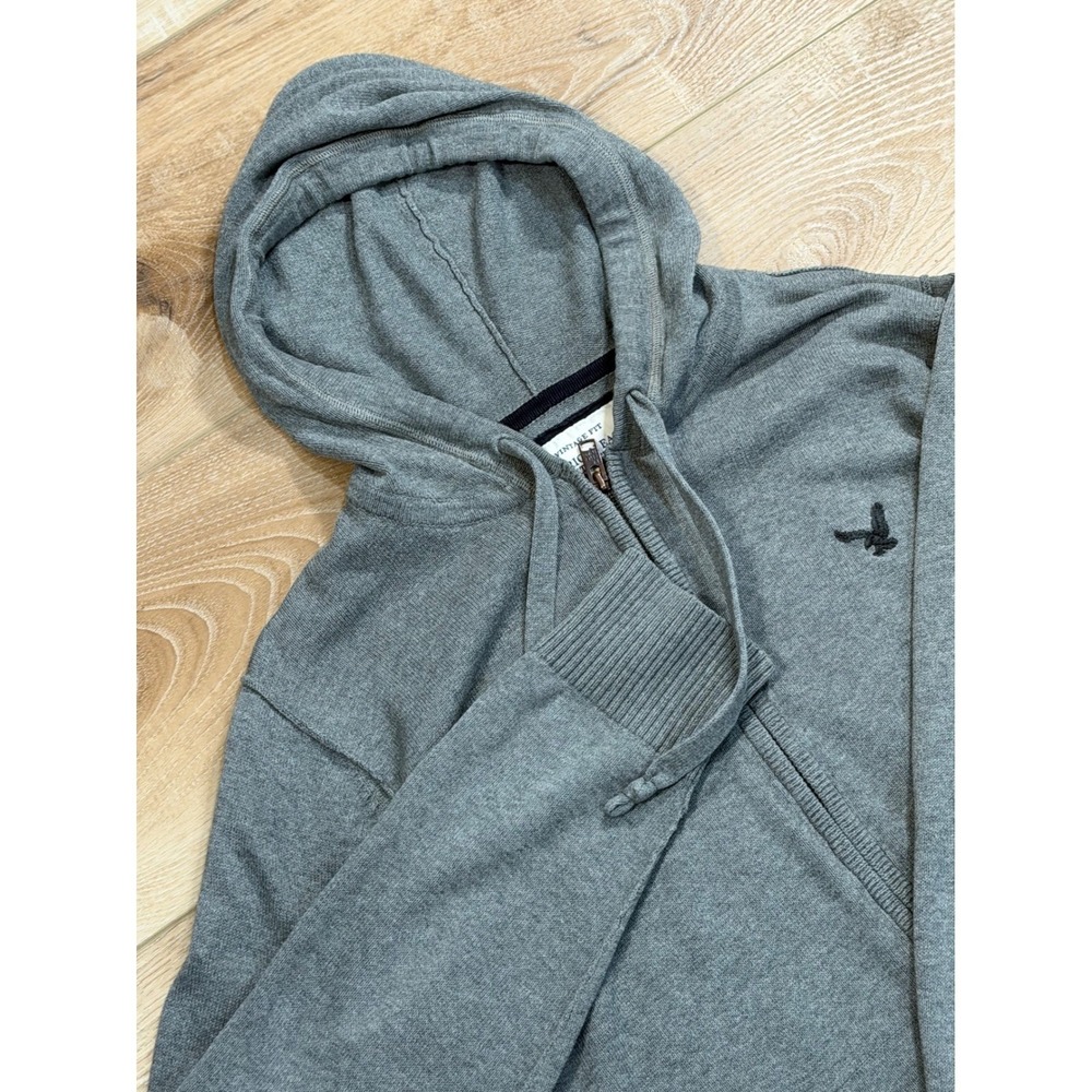 American Eagle Outfitters Mens Gray Full Zip Hooded Sweater Vintage Fit LT/GL‎